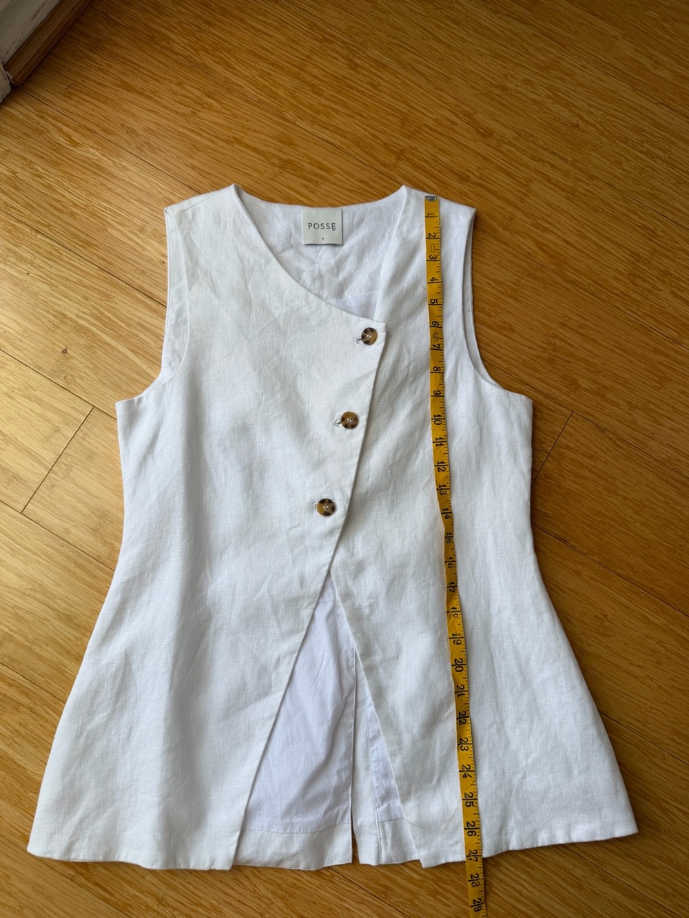 POSSE Gigi Gilet White Linen Asymmetric Long Vest Size Small - Picture 9 of 10